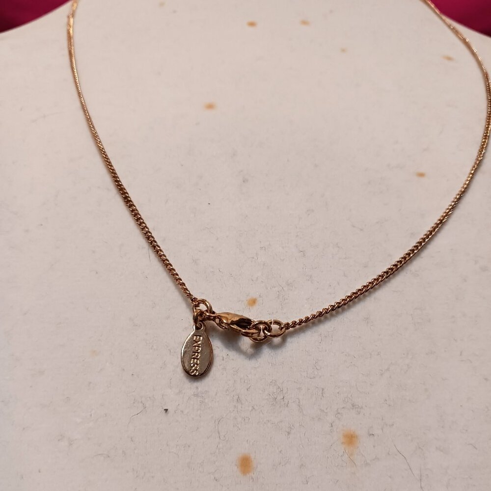 Express Gold Tone Chain Necklace with Purple Teardrop Crystal Pendant - Picture 6 of 8